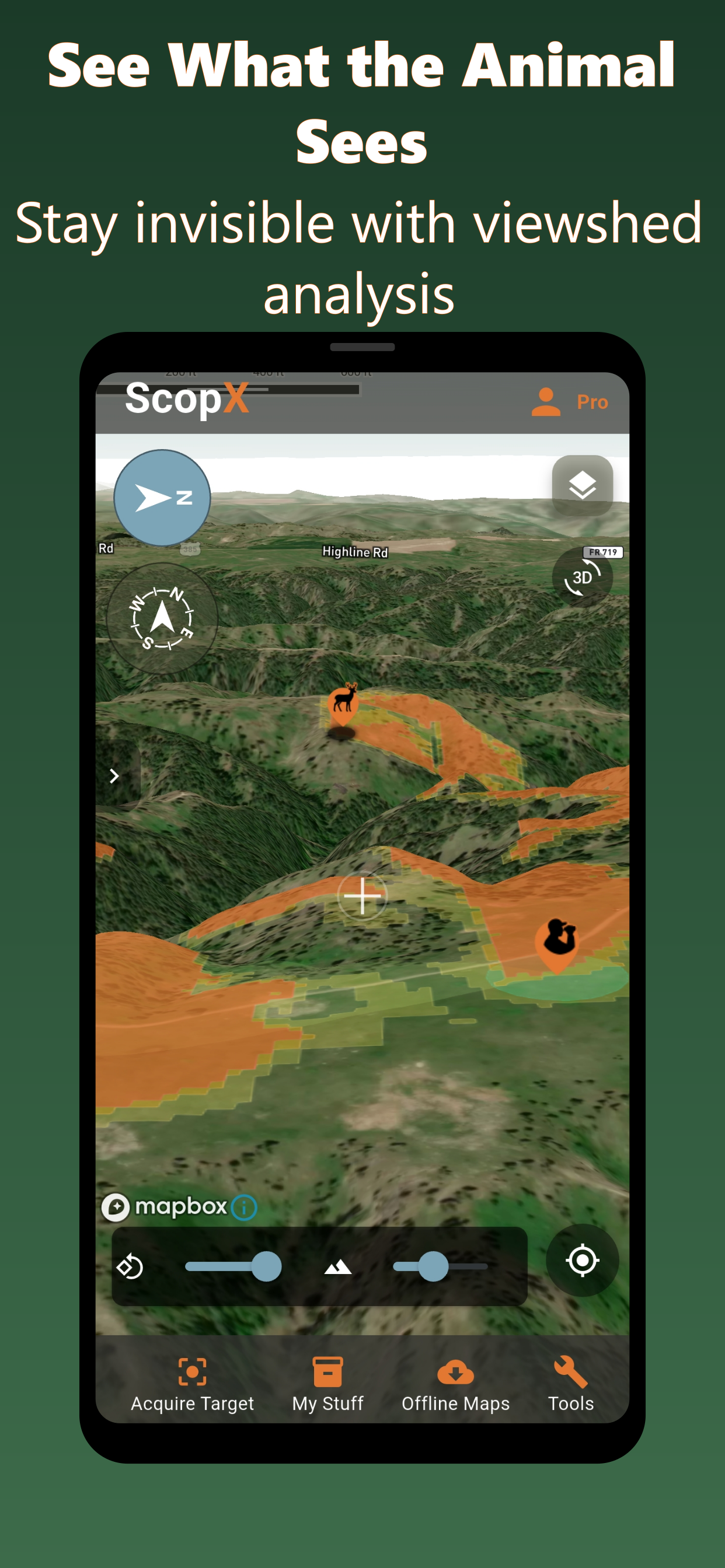 ScopX viewshed analysis in 3D terrain